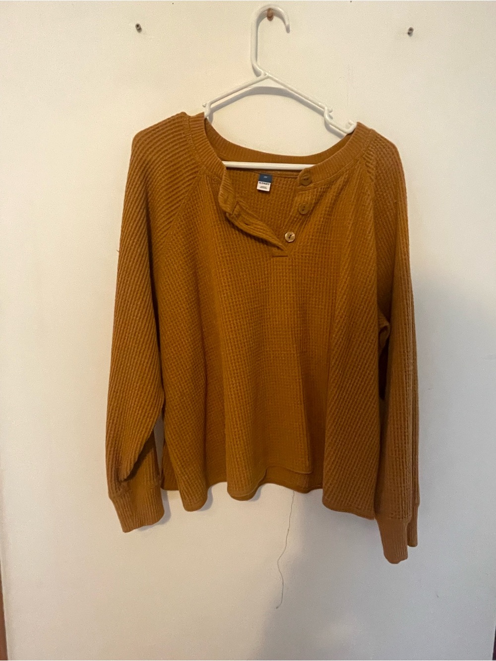 Old Navy Mustard Button-Neck Waffle Knit Pullover